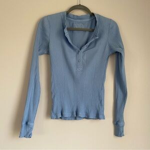Aerie Road Trip Blue Long Sleeve Henley T-Shirt medium